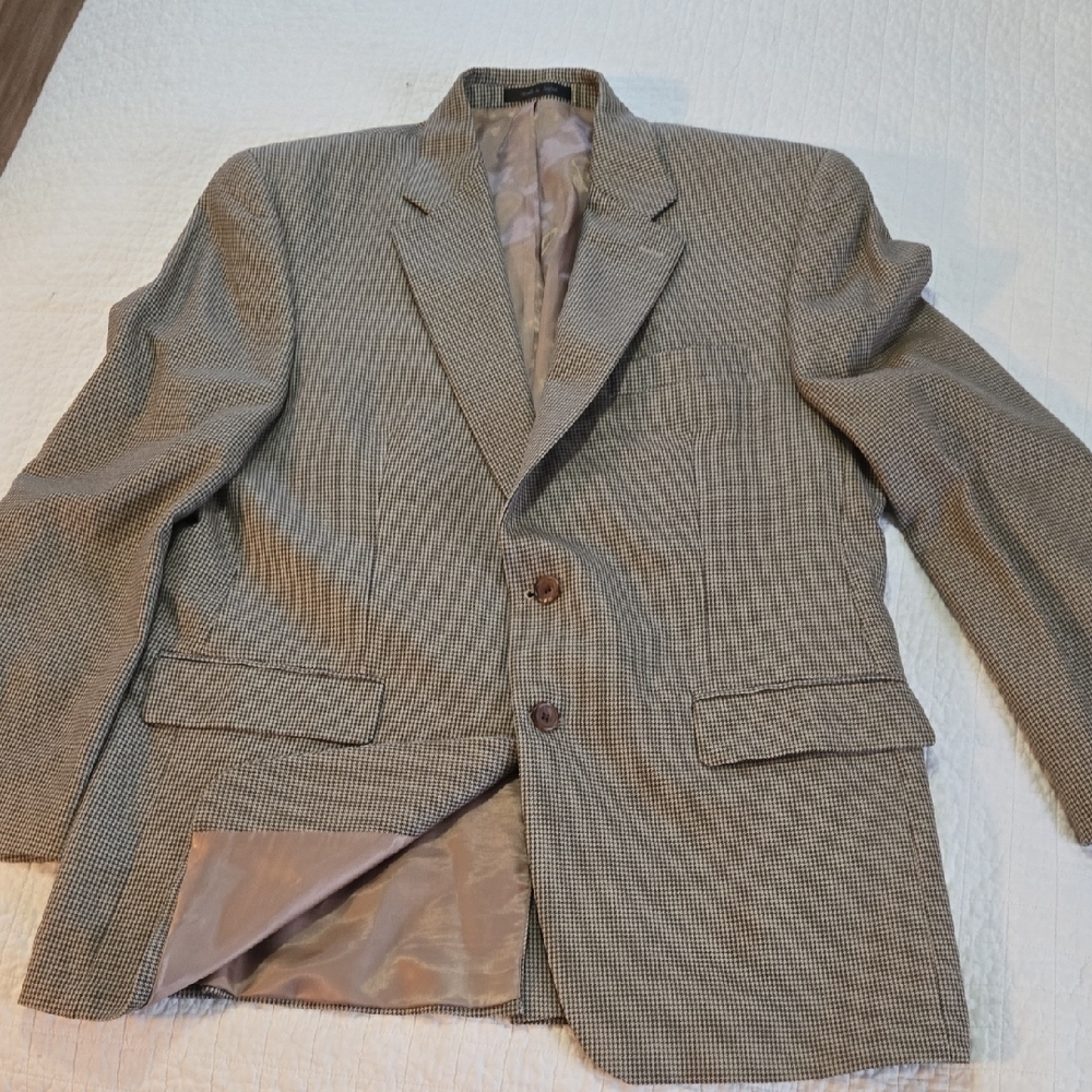 Mens 42 R Ralph Lauren Silk Wool Blend Houndstooth Suit Jacket Macys Mens Wear